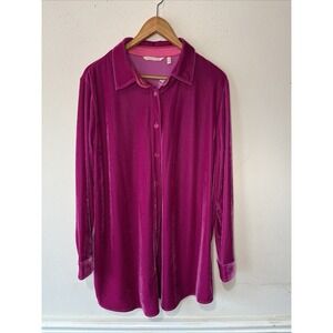 Soft Surroundings Velvet Button Down Shirt Women XL Magenta Pink Preppy Spring